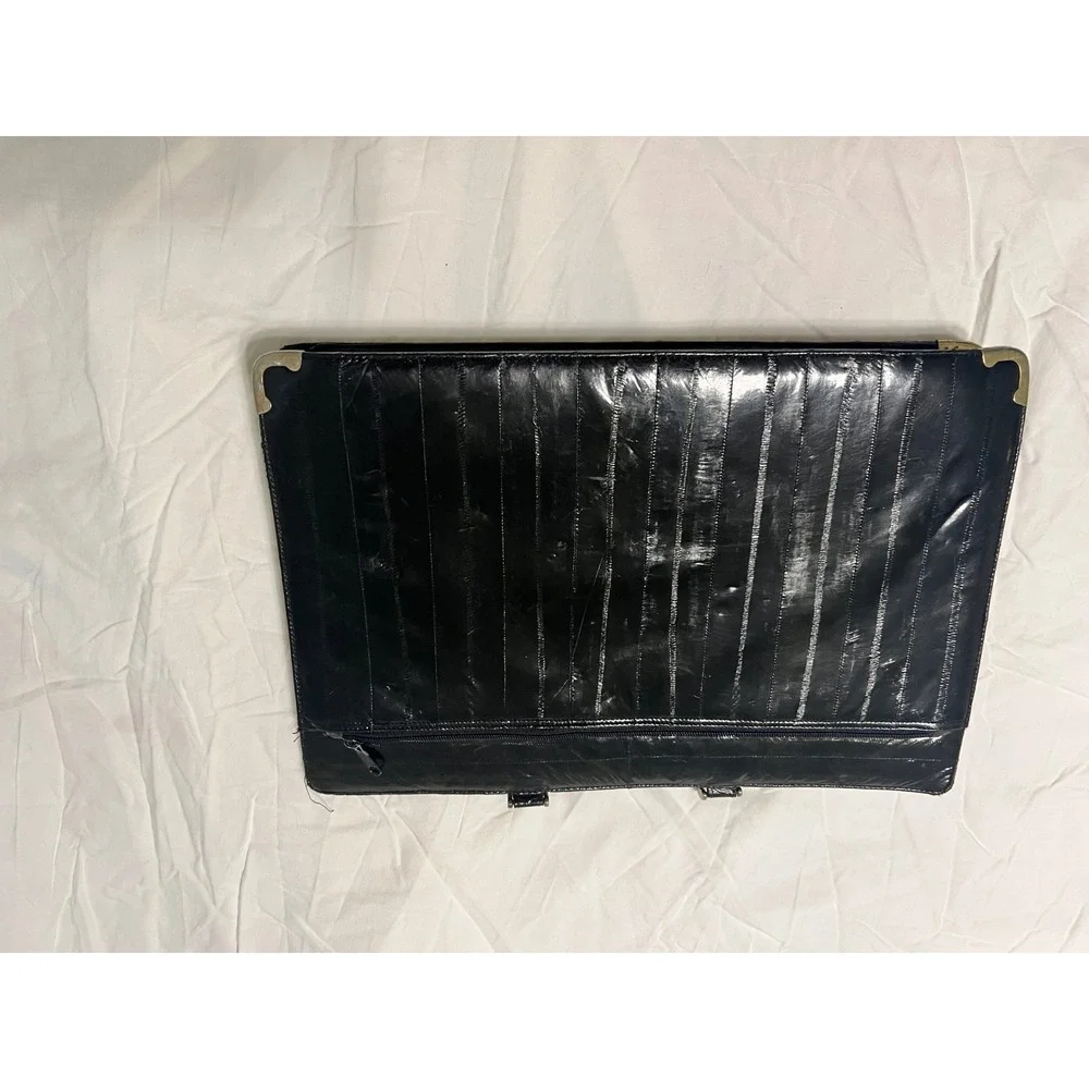 Vintage Genuine Eel Skin Briefcase Black Leather Attache Case Made in Korea